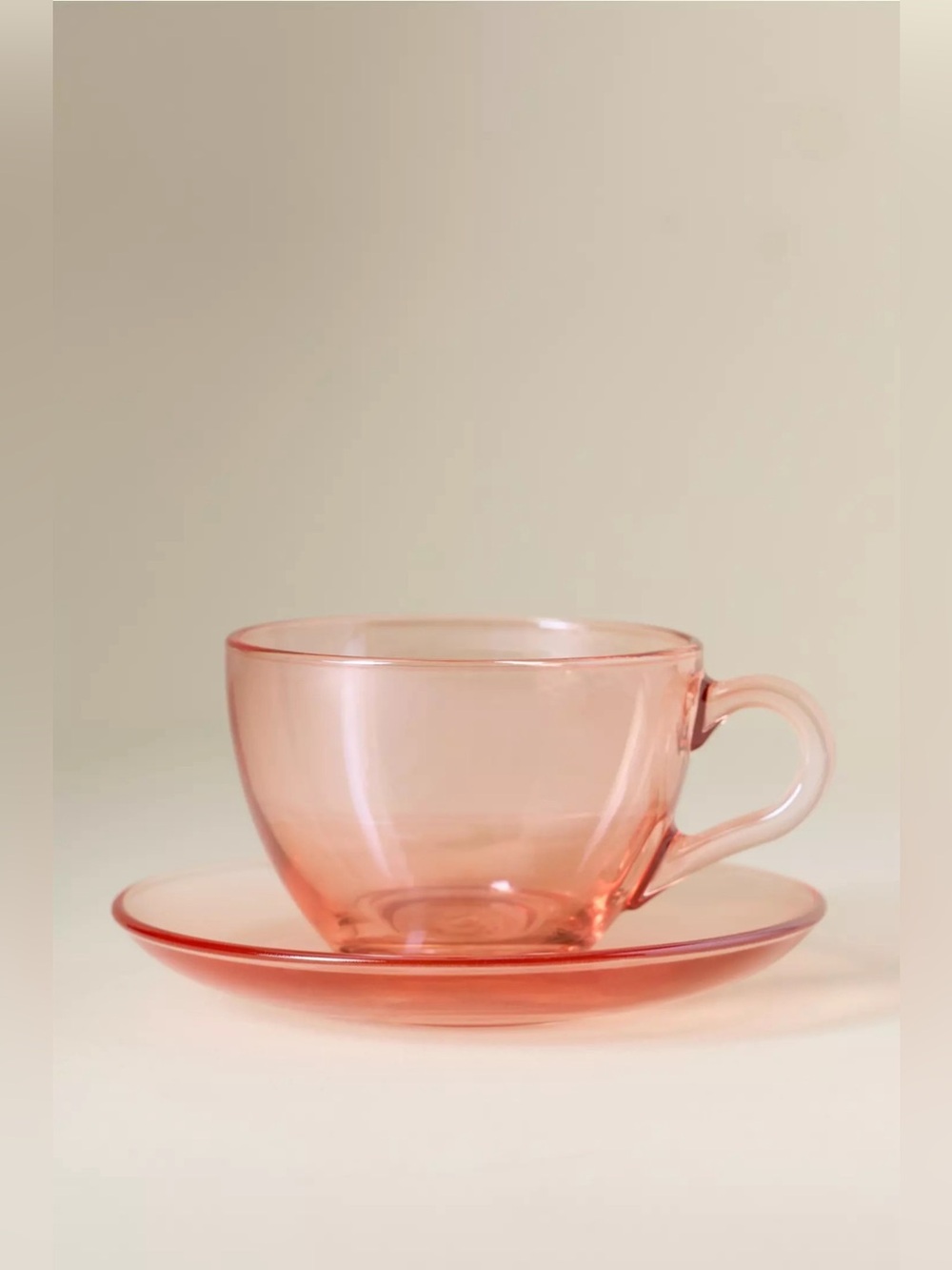 RARE! New Anthropologie Alice Glass Teacup & Saucer Set, Pink - Picture 6 of 7